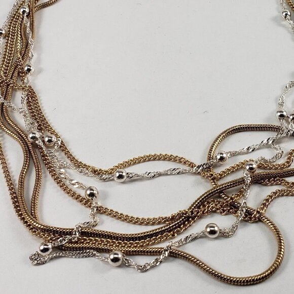 Multi-Strand Gold & Silver Dual-Tone Necklace with Matching Gold Stud Earrings - Picture 9 of 10